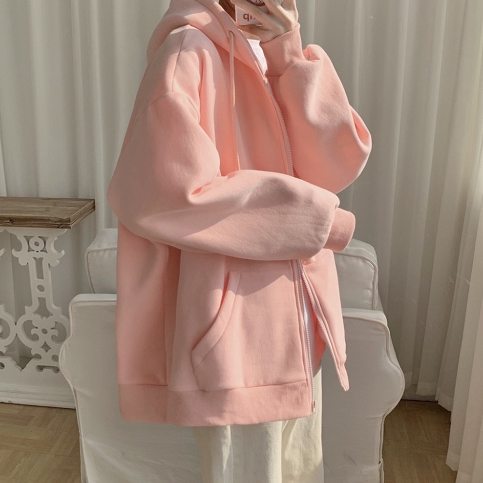 Áo Khoác Hoodies Nữ form rộng Ulzzang Safairia Unisex, Áo nỉ thời thượng chữ C,khóa dùng để kéo thời trang _A09