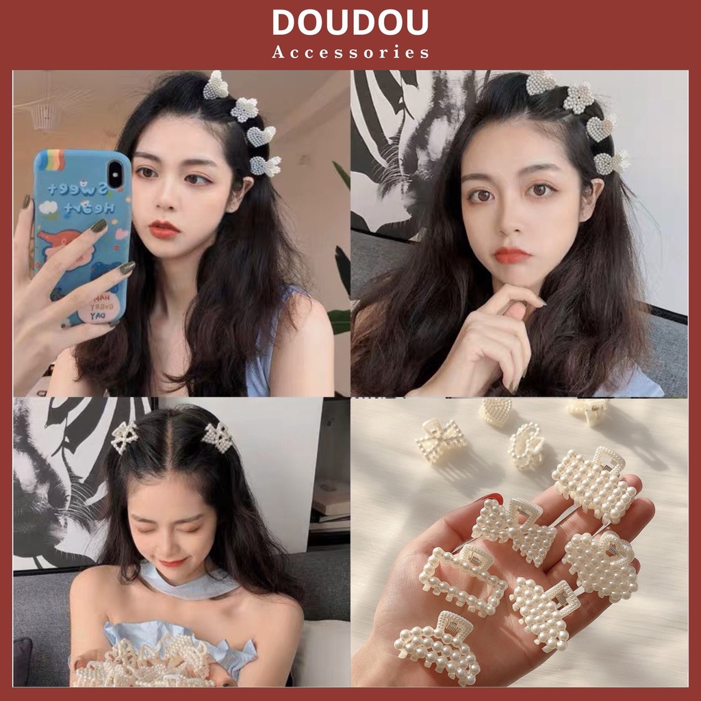 Phụ kiện kẹp tóc xinh DOUDOU Kẹp cua Cặp tóc càng cua nữ Hàn Quốc cỡ nhỏ 4cm ngọc trai nhân tạo thời trang ZJ009