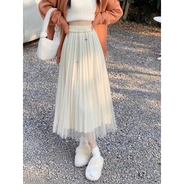 Chân váy xếp ly dây xích dài hàng QC hot hit