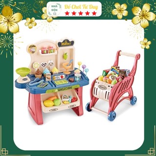 Đồ chơi bán hàng siêu thị kèm xe đẩy 40 chi tiết cho bé - quầy bán kem mini