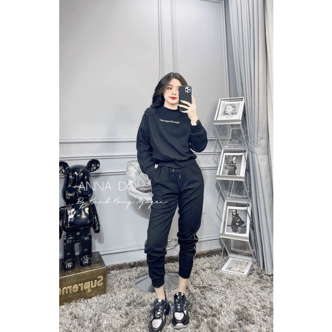 SIÊU SALE SÉT THUN NỈ THIẾT KẾ CỔ ÁO TRÒN , TAY DÀI , LO GO CHỮ PHỐI QUẦN ÔM NĂNG ĐỘNG CN (HÀNG MỚI)