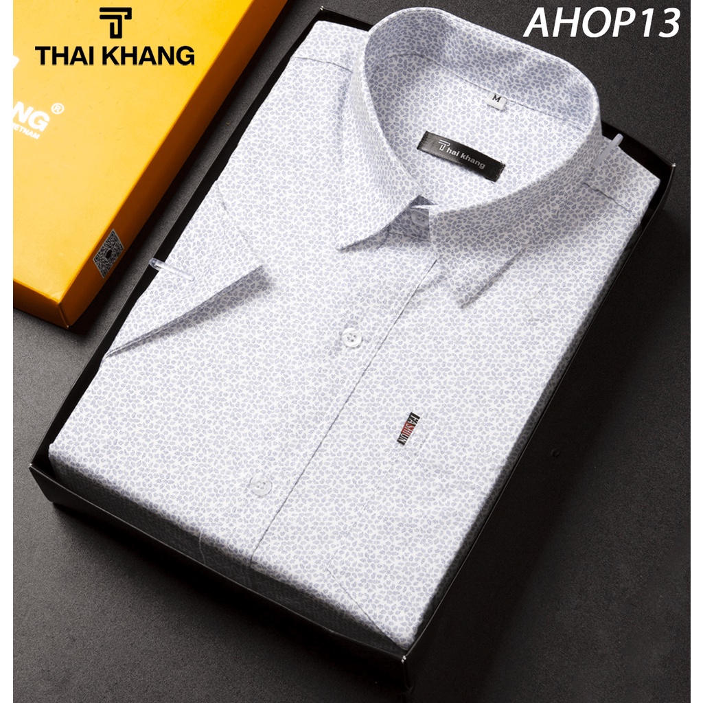 Áo sơ mi nam trung niên Thái Khang ngắn tay cao cấp vải cotton mềm form rộng classic AHOP13