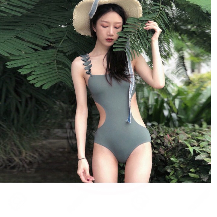 Mohan Đồ Bơi Hàn Quốc Bộ Một Mảnh Mới Bikini Tam Giác Gợi Cảm Đồ Bơi Ren Mùa Xuân Nóng Bỏng Kỳ Nghỉ Màu Xanh Lá Cây Che