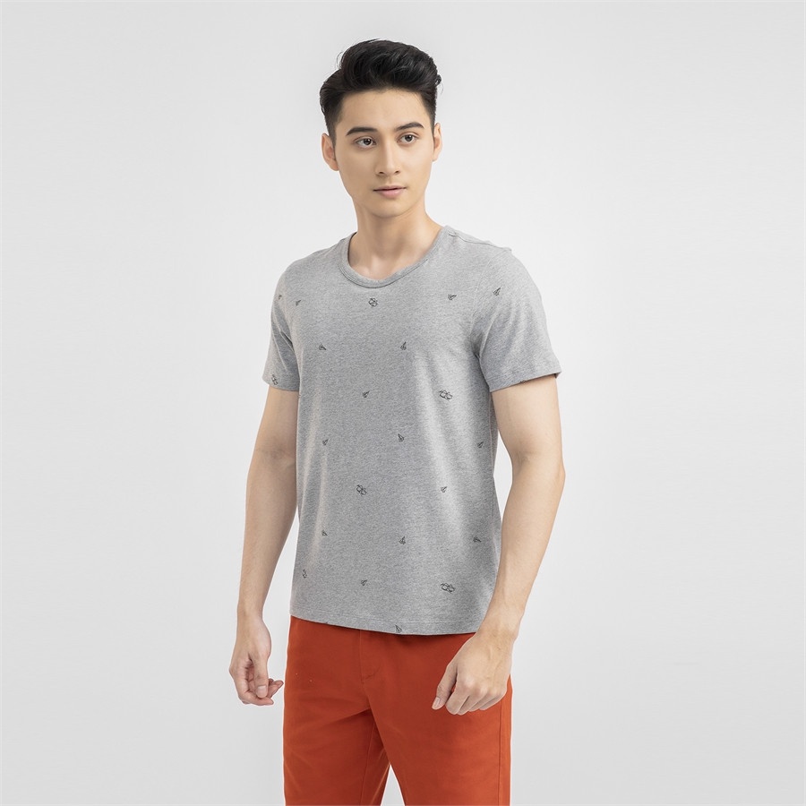 Áo cộc tay cổ tròn Aristino 100% cotton thấm hút mồ hôi form rộng  ATS030S1 màu xám