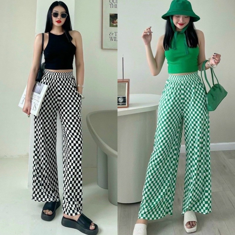 Quần baggy kẻ sọc caro Chất vải Kate Free Size 42-54kg dành cho nữ cá tính