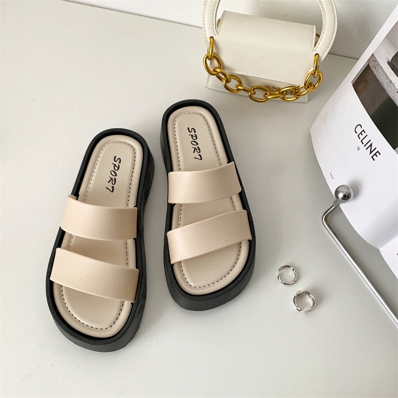 SẴN NHIỀU -Dép 2 quai ngang đế dày 4cm phong cách thời trang Ulzzang mẫu mới 2023.Chân dày mập tăng 1 size