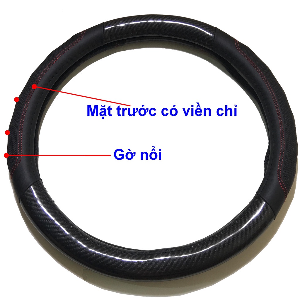 Bọc Vô Lăng ô tô Cacbon- Vỏ vô lăng xe mazda, kia, accent - Bọc Tay Lái Xe Hơi Da Pu, Ốp Ôm Khít, Chống Trơn,38 - 40cm