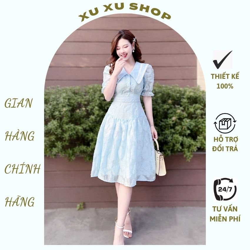 Váy nữ xòe công chúa vải xốp hoa nổi - XU XU SHOP - Đầm nữ tiểu thư nhẹ nhàng hách dáng cực kỳ, hàng thiết kế cao cấp