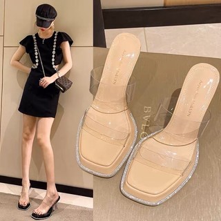Dép cao gót quai trong cao 9cm, dép quai trong đế kép Andu Store guốc quai trong
