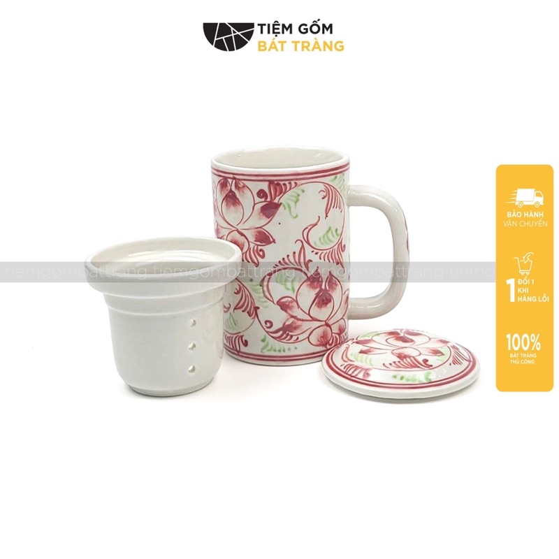 Cốc Lọc Trà Sứ Ca Cốc Ủ Lọc Trà Cốc Cà Phê Có Nắp Dáng Trụ Vẽ Tay Nhiều Mẫu Sứ Bát Tràng