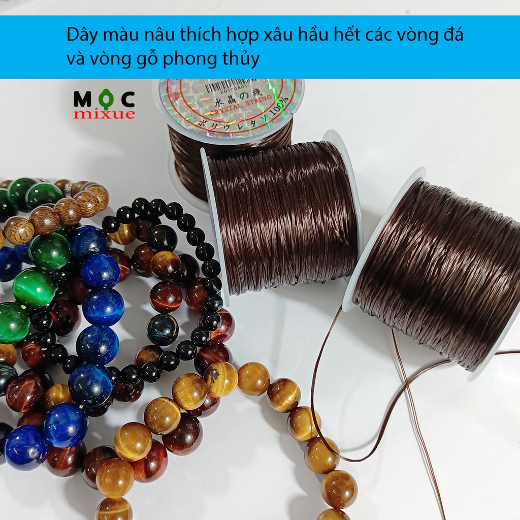Dây xâu vòng chun co giãn màu nâu 1 cuộn kèm kim gập xâu vòng trầm vòng hạt đá vòng handmade Mộc mixue