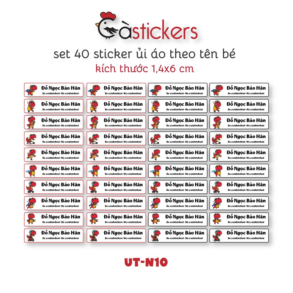 Sticker ủi áo in tên trẻ em GaStickers UT-N10- bộ 40 miếng kích thước 1,4 x 6 cm