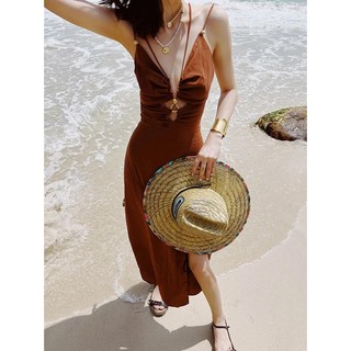 Zara Morocco full tag - Đầm Zara 2 dây nâu khoét eo sexy DT6DSXG48N10