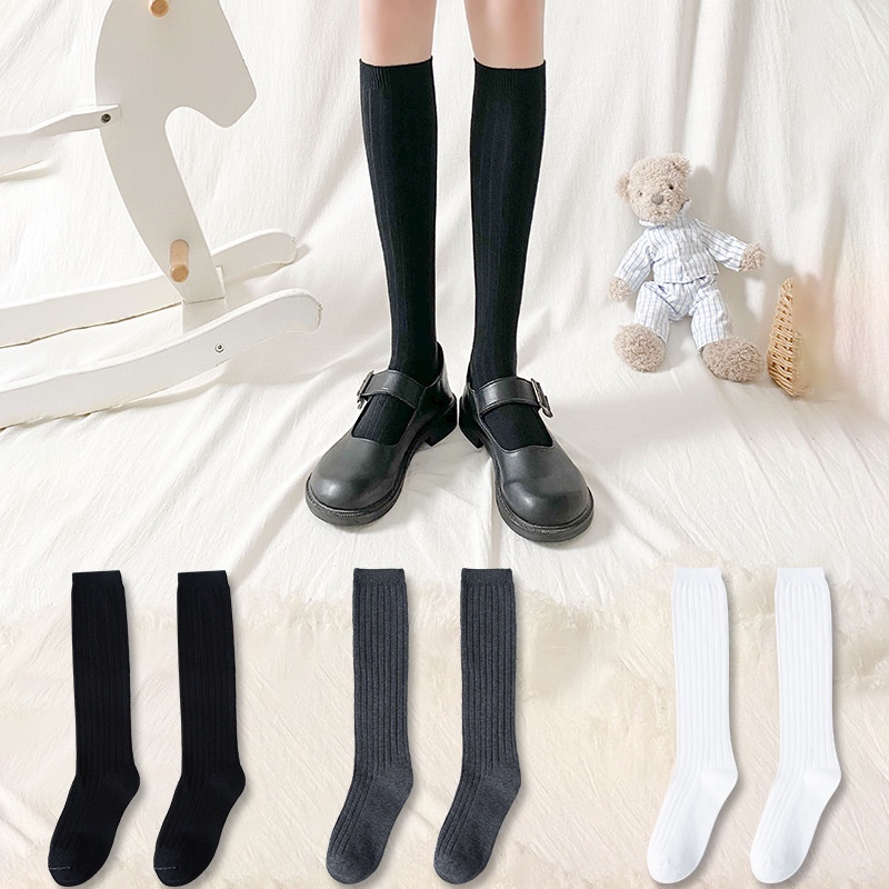 Tất cotton FHYL cổ cao họa tiết kẻ sọc màu trơn thời trang xuân hè xinh xắn cho nữ