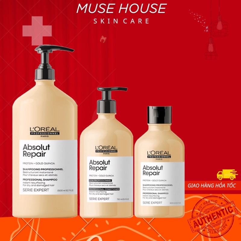 Dầu gội Dầu xả phục hồi hư tổn toàn diện L'Oréal Professionnel Serie Expert Absolut Repair Gold 300ml 500ml 1500ml