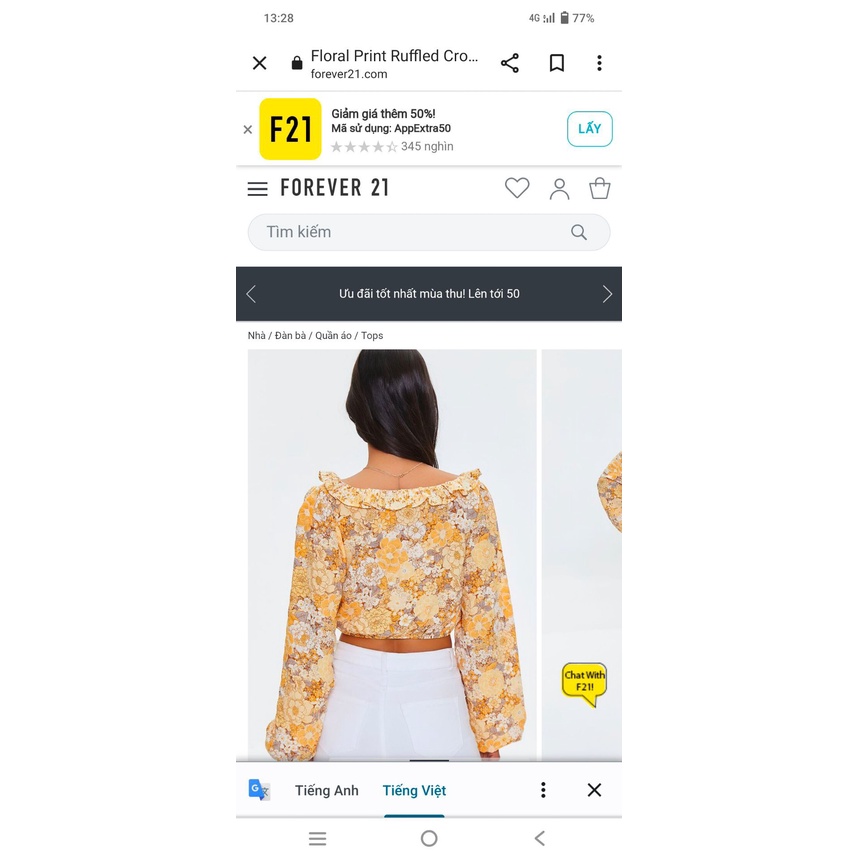 Áo croptop xuất khẩu tay dài thun voal hiệu forever21 1mau duy nhất