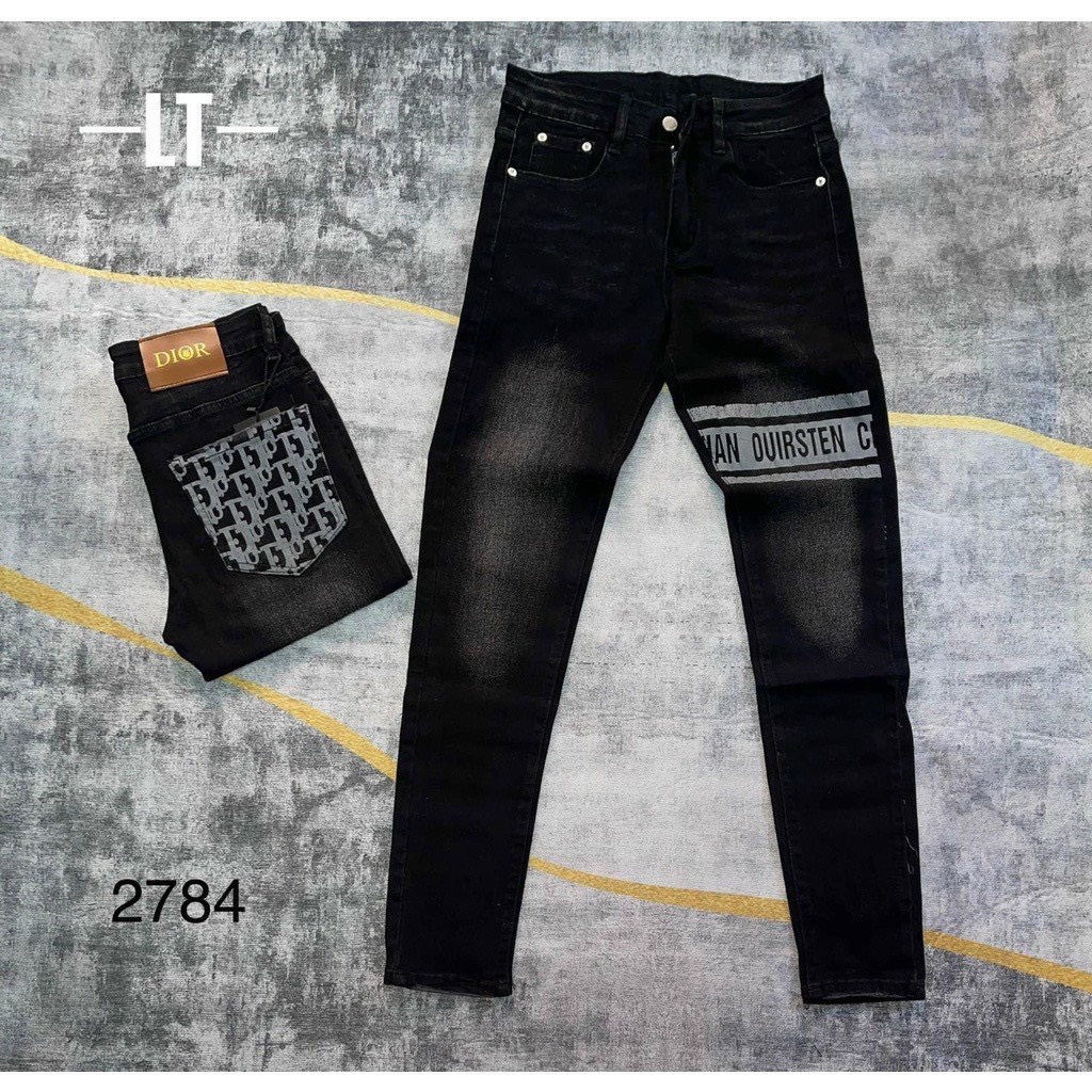 Quần jean nam đen khóa gối vá thỏ vải co dãn 4 chiều,mẫu hot nhất