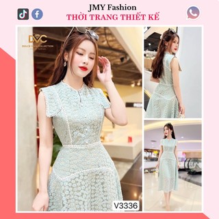 V3336 Váy ren xanh dáng A nữ tính [DVC&ACC] váy đầm hoa nổi váy tiểu thư dự tiệc sang chảnh