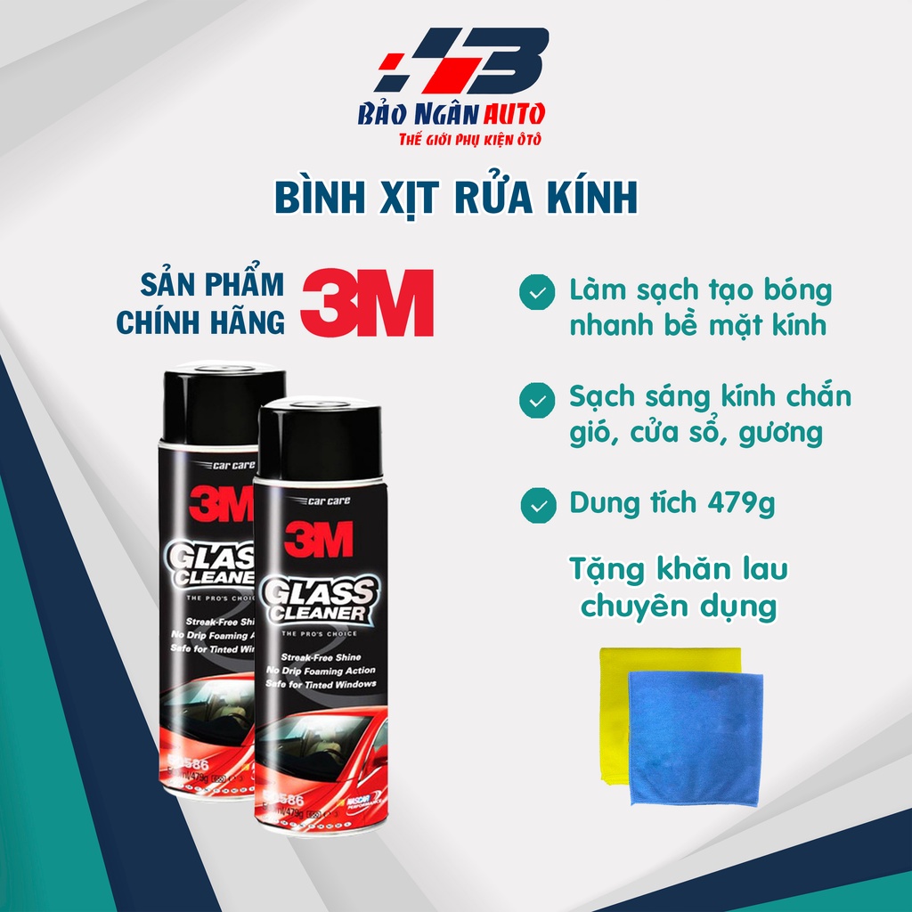Dung Dịch Lau Kính Ô tô 3M, Xịt Rửa Vết Bẩn Trên Kính, Sáng Bóng Không Đóng Cặn 3M Glass Cleaner 479g