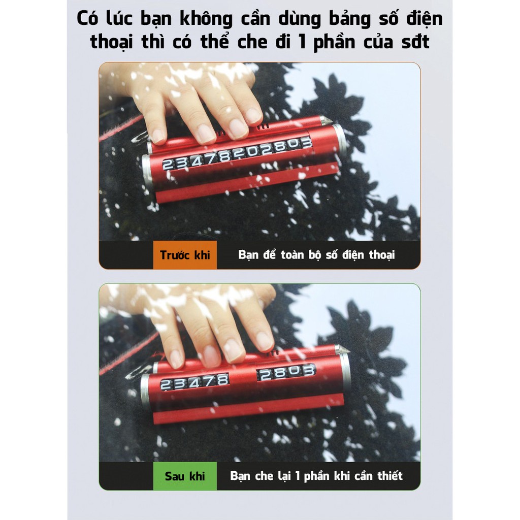 Bảng số điện thoại kèm búa thoát hiểm tặng kèm sáp thơm khử mùi ô tô cao cấp đặt taplo ô tô