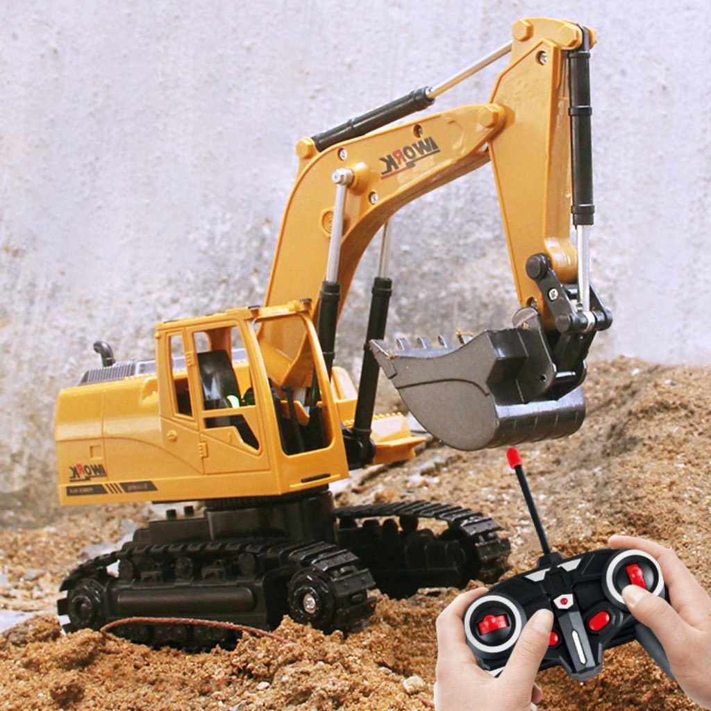 Máy xúc điều khiển từ xa, xe máy xúc đồ chơi, pin sạc, gầu sắt, bánh xích chắc chắn Dành cho Các Bé