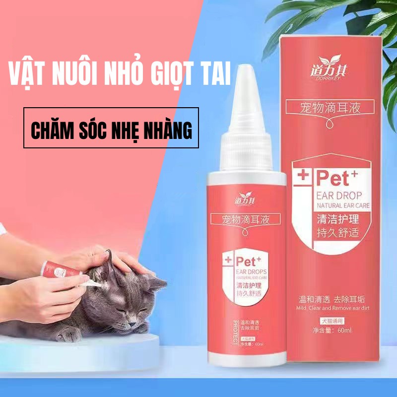 DORRIKEY Dung dịch vệ sinh tai 60ml cho chó mèo-chăm sóc định kỳ cho ống tai LI0132