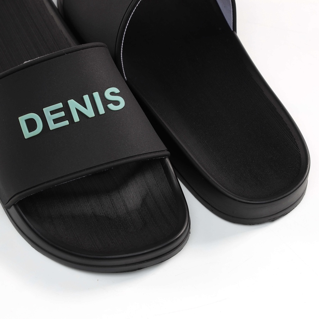 Dép quai ngang Denis DN12Unisex Slipper màu đen chữ xanh Ngoài trời