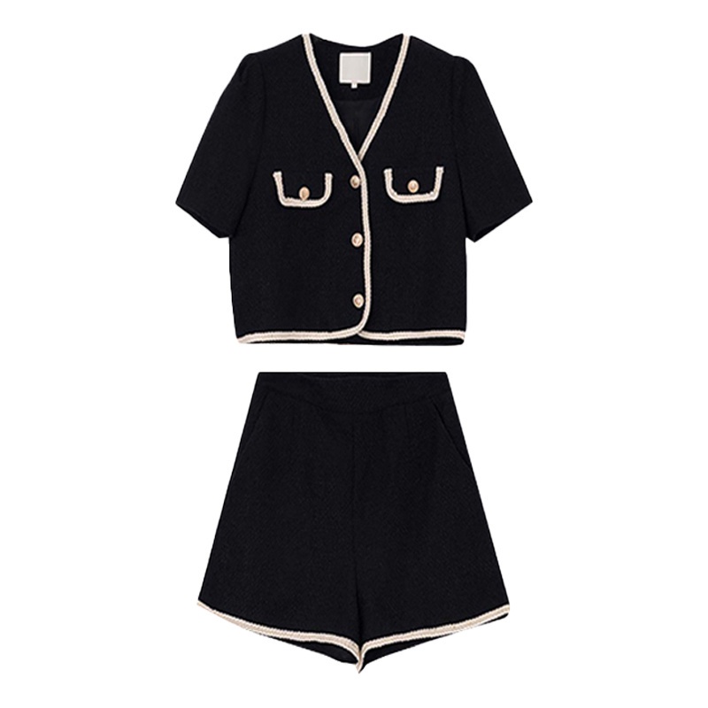 Set Vest Cộc Tay Màu Đen Phối Viền Trắng MORAN+ và Quần Shorts Hàn Quốc Sang Trọng | BigBuy360 - bigbuy360.vn