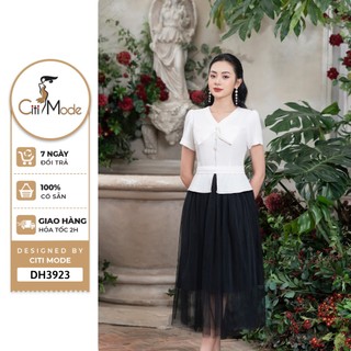 Đầm công sở CITI MODE FASHION thiết kế peplum trắng phối chân váy ren đen DH3923