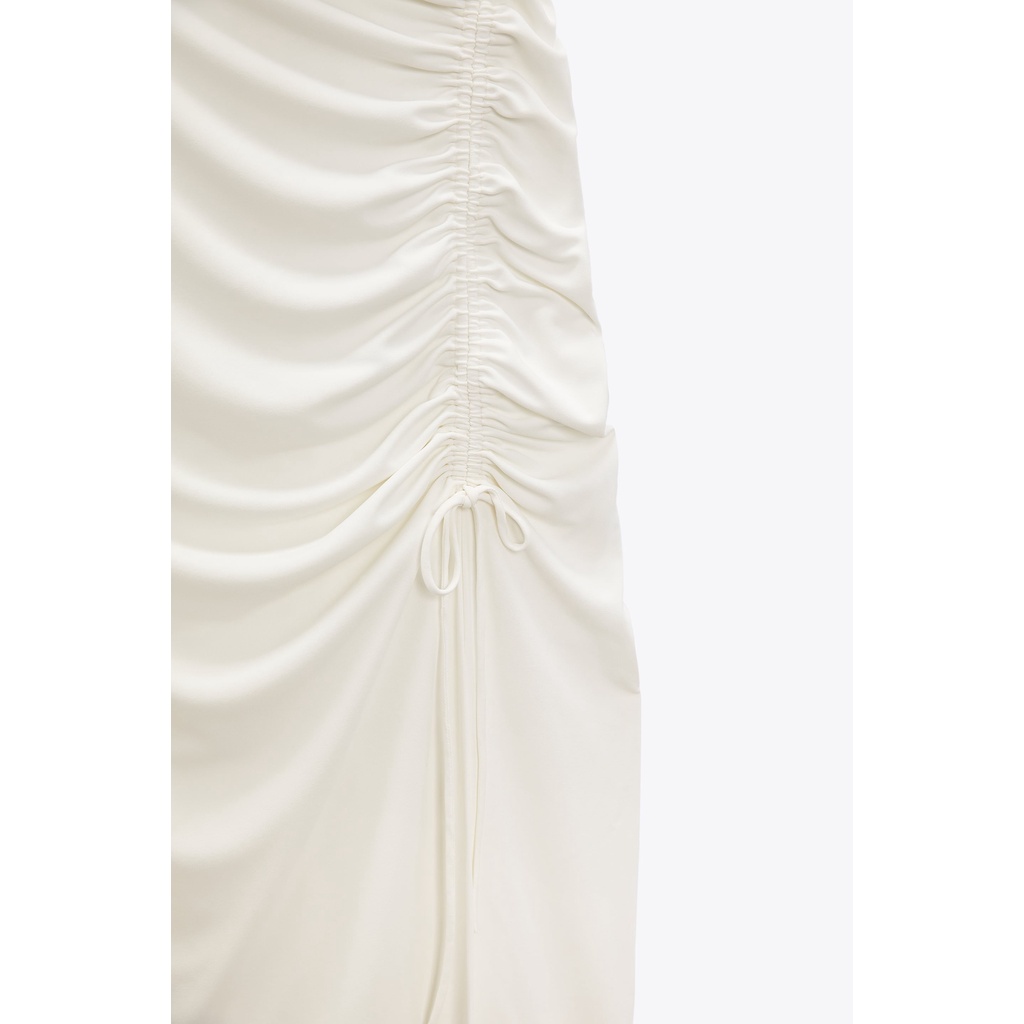 ZARA Đức - Đầm ngắn ôm dây chéo nhún thun bèo bên hông màu trắng sale auth new tag cao cấp chính hãng có sẵn 7521/203