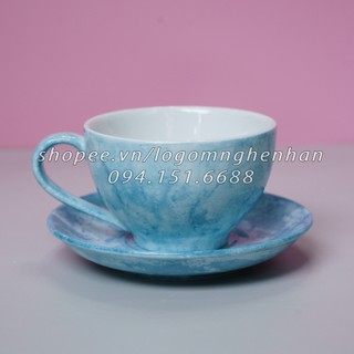 Cốc sứ ly cafe capuchino kèm đĩa 250ml cao cấp bát tràng vân đá