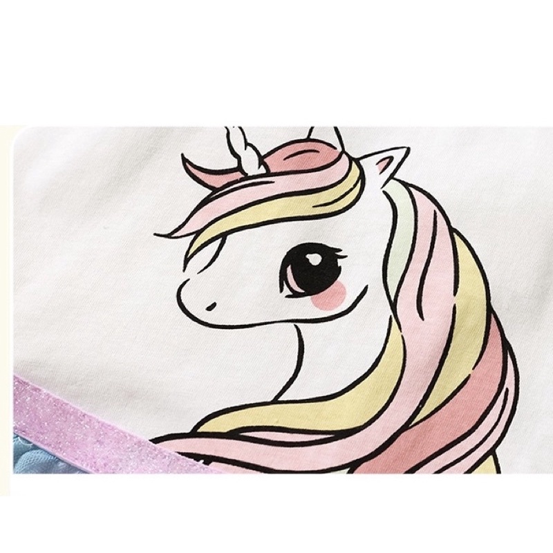 Váy Trắng Pony Cầu Vồng Phối Ren Cho Bé Gái 10-28kg
