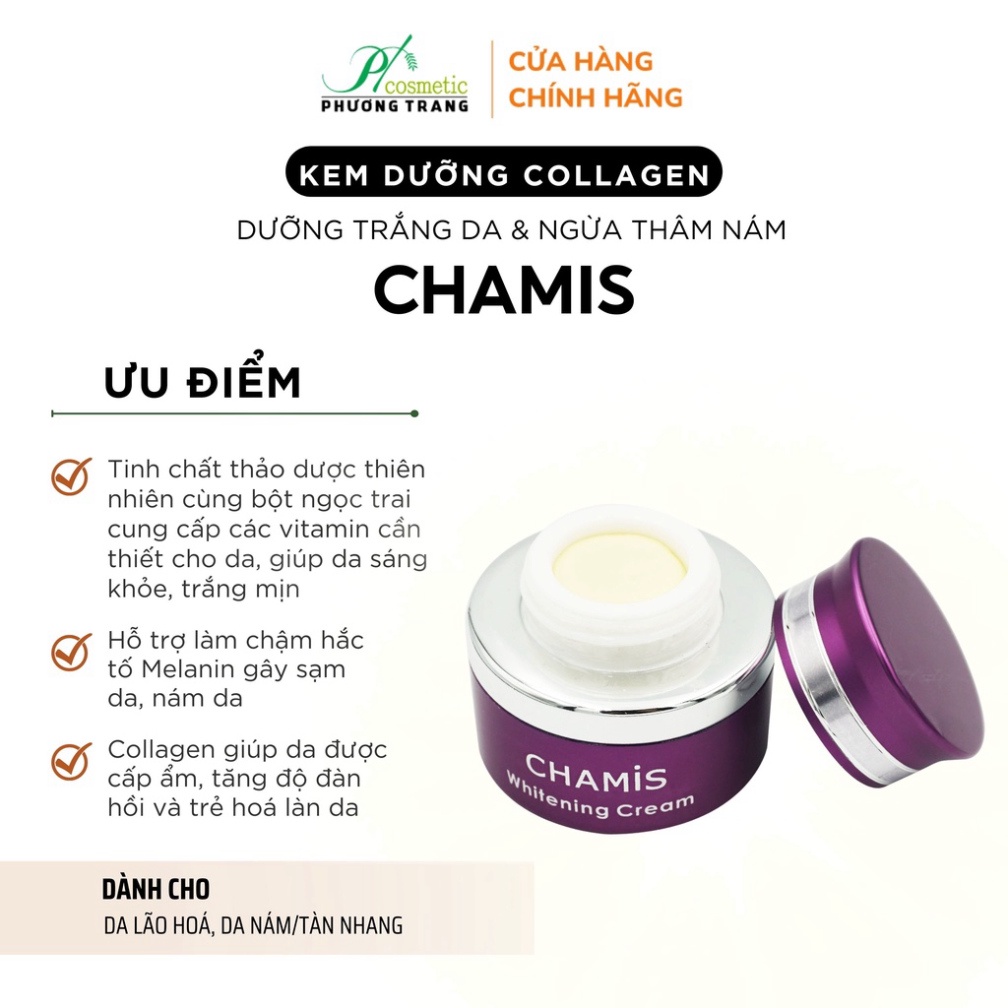 Kem dưỡng Trắng Da COLLAGEN - Ngừa lão hóa, tàn nhang - Giúp Phục Hồi, Ngừa Thâm Nám - CHAMIS 15g