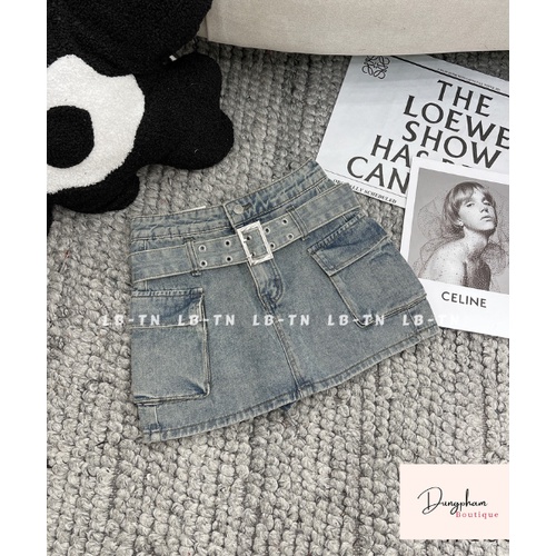 Chân váy jeans túi hộp kèm đai - Dungpham Boutique