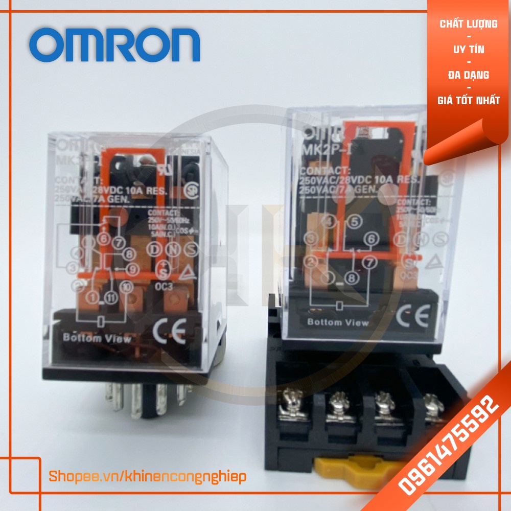 Rơ Le Trung Gian Chân Tròn Omron MK2P-I / MK3P-I + Đế PF083A / PF113A