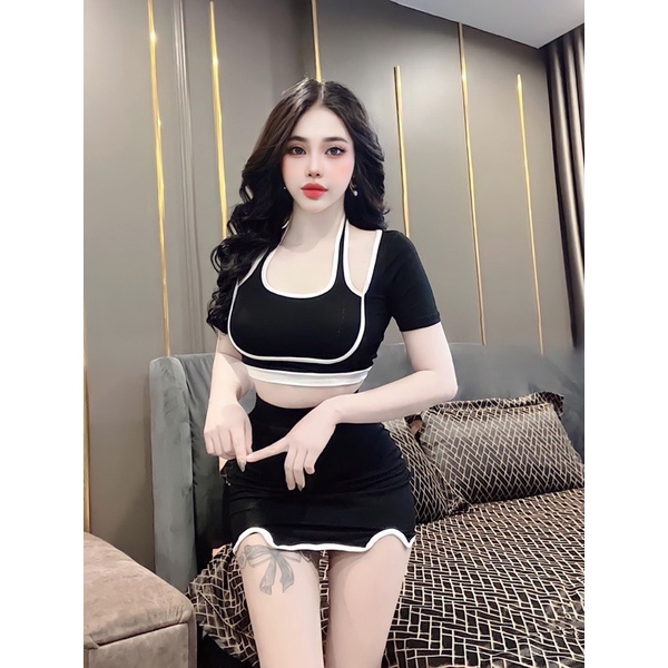 Set thun body viền kèm chân váy 55-95kg