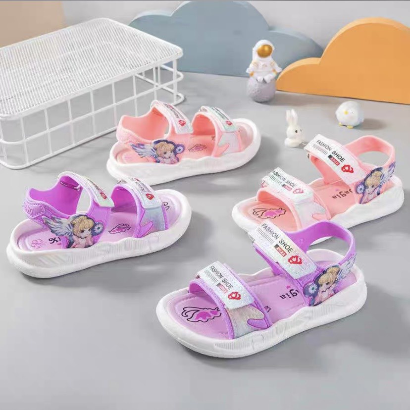 Sandal quai ngang dạ quang phối chữ cho bé gái xinh xắn dễ thương - TT480