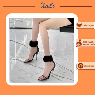 Giày mũi nhọn nữ xali đế cao 9cm sandal lông vũ gót nhọn bít gót sau mũi tròn - cglmn