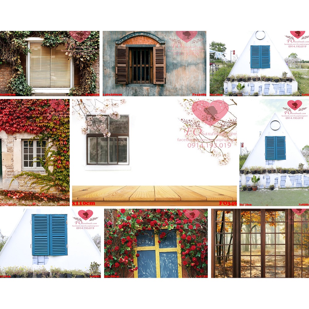 phông nền 3d Bức tường cửa sổ thơ mộng được in trên chất liệu vải poly dày FO34651