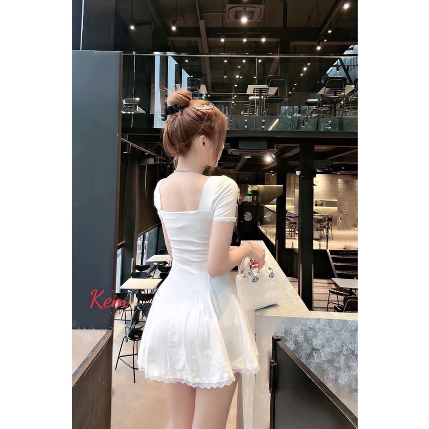 Đầm xoè phom ngắn phối ren chất thun gân thích hợp mặc đi làm đi chơi phù hợp với mọi phong cách