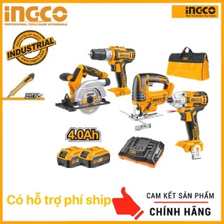 Ingco bộ combo máy khoan & máy siết vít & và cưa lọng gỗ dùng pin 20v ckli2010