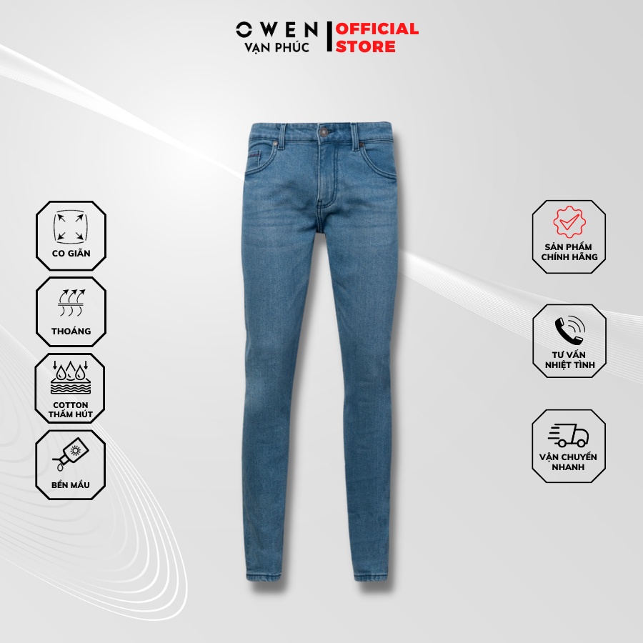 Quần Jean Nam Quần Bò Hàng Hiệu Cao Cấp Owen QJSL230154 Ống Slim Fit Màu Xanh Chất Liệu Cotton Spandex Đàn Hồi Tốt
