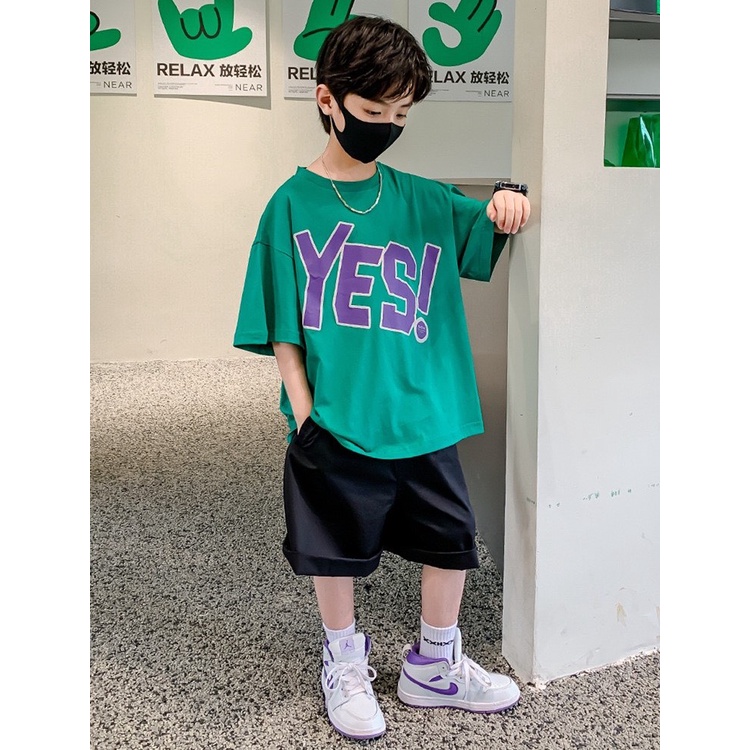 Bộ quần áo hè "Y.E.S" 14-48kg cho bé trai 4-14 tuổi. Thiết kế năng động, thoáng mát. Hàng may kỹ. B59