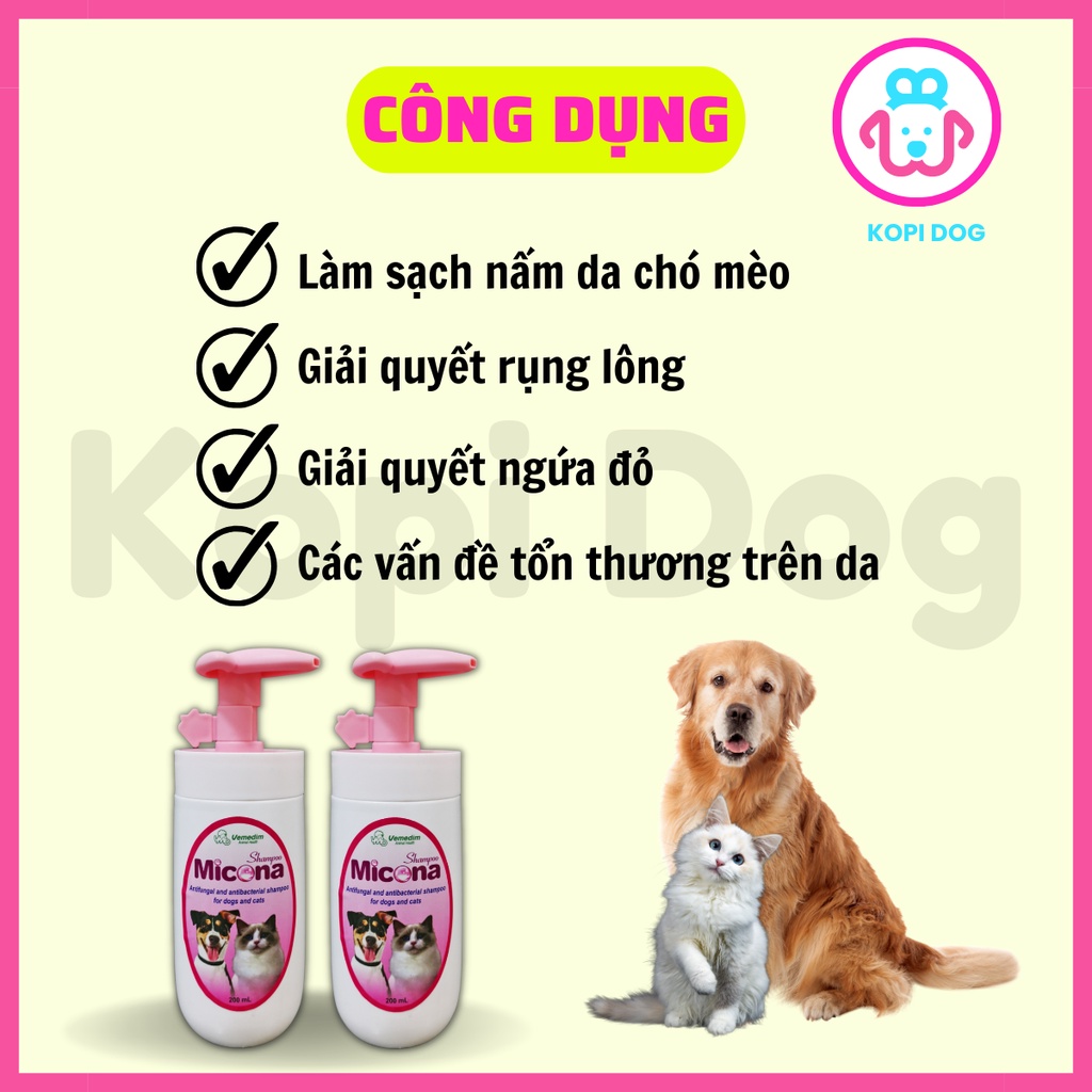 Sữa Tắm Nang Lông Viêm Da Nấm Da Cho Chó Mèo Micona Vemedim 200ml
