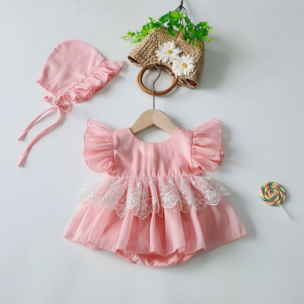 Body Váy Hồng Nơ Lưng Váy Cho Bé Gái Từ 3 -12kg Mặc Đầy Tháng, Thôi Nôi, Dự Tiệc, Đi Chơi Tặng Kèm Mũ Xinh