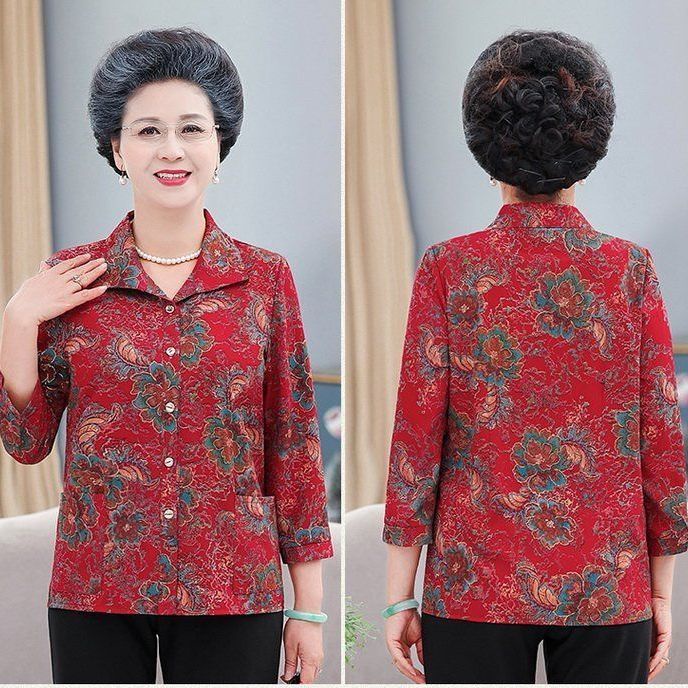 Mẹ trung niên và cao tuổi áo xuân hè bà ngoại áo mỏng 60-70 tuổi 80 băng lụa cao cấp