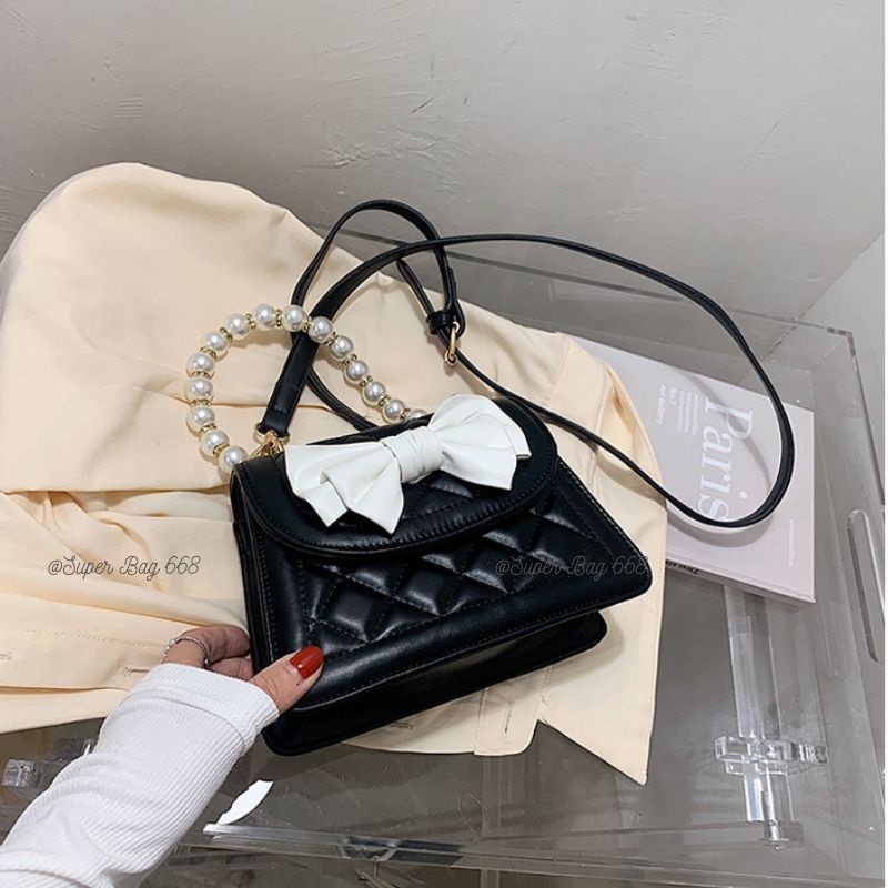 Túi Đeo Chéo Nữ Đẹp 2 Size, Túi Đeo Vai Đính Nơ Quai Ngọc Hottrend 100