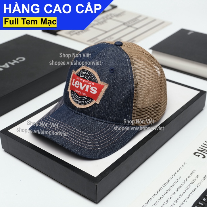 Mũ Lưỡi Trai Nón Kết LEVI'S Thêu Logo Tròn Vải Kaki Jean Màu Xanh Phối Lưới Nâu Form Đứng Thời Trang Cao Cấp Vừa M