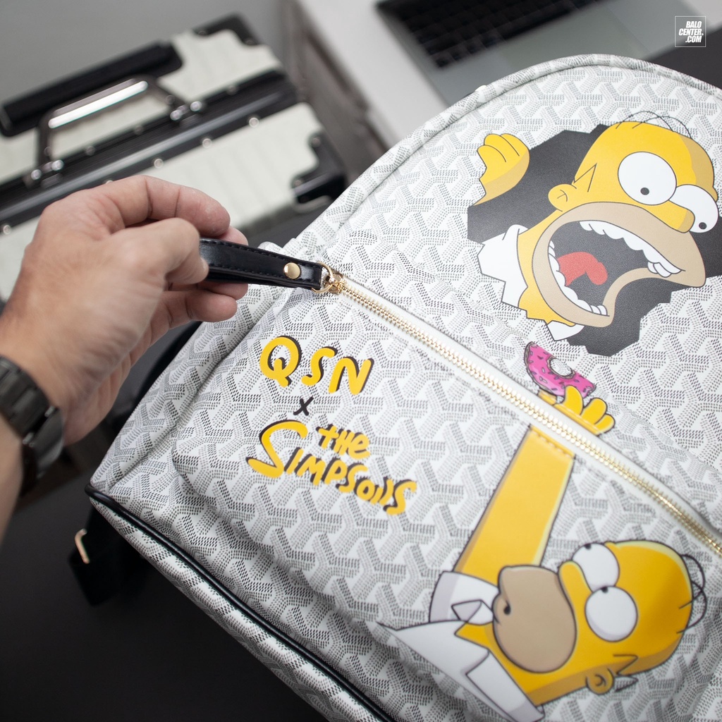 Balô Đi Học Thời Trang, Balo Du Lịch, Đi Chơi Chất Liệu Da PU Chống Thấm Cực Tốt Edmond Masion QSN The Simpsons