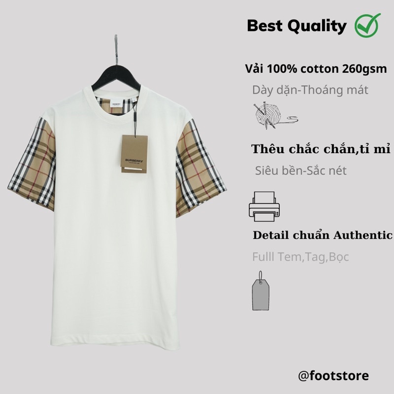 Áo Phông Tay Lỡ Bur.berry Đen Trắng Áo Thun Tay Phối Kẻ Vàng BBR Nam Nữ Chất Lụa Mát Mịn Lady store